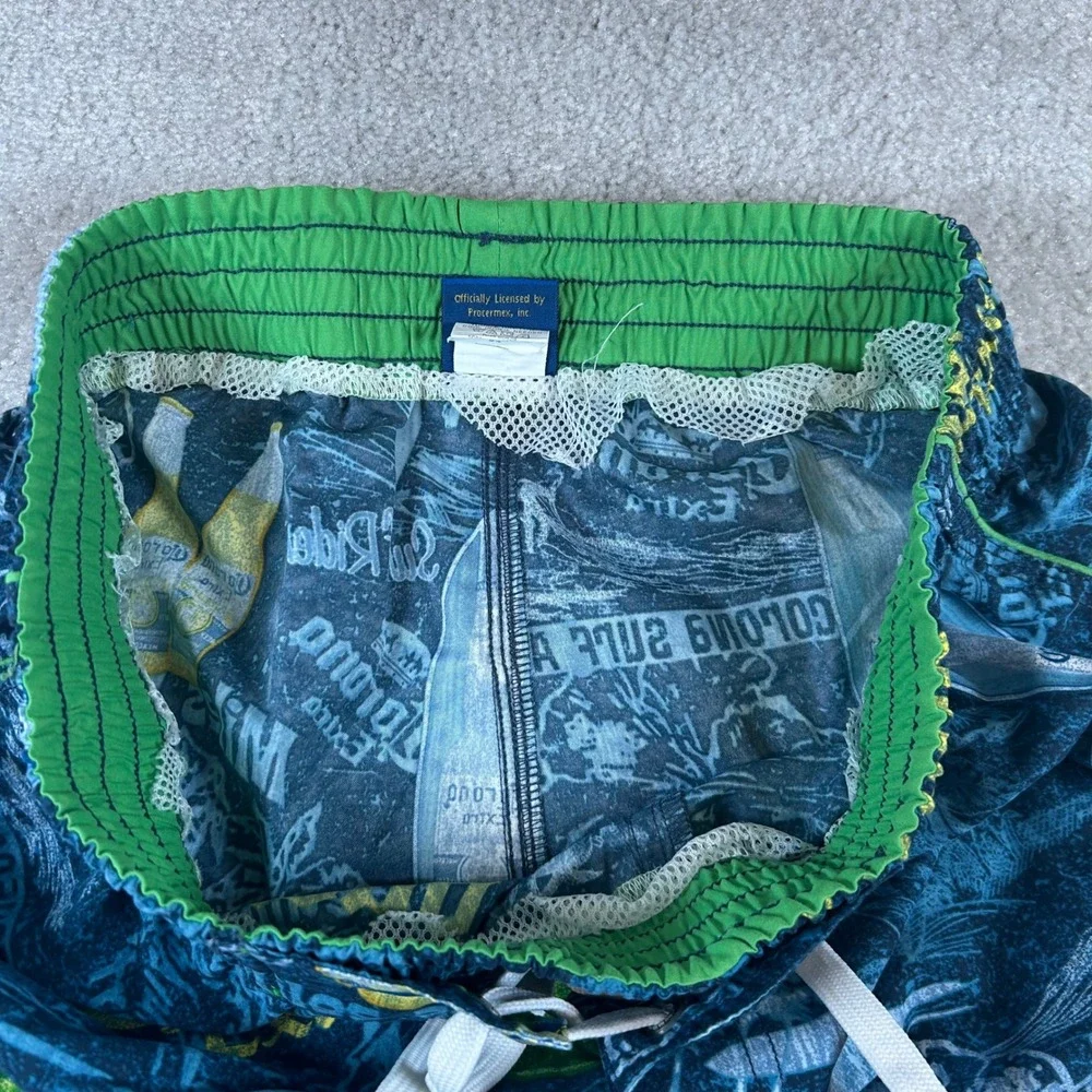 VTG Corona Extra Swim Trunks Mens 34 Blue Tropical Beer Board Shorts Surf Rider